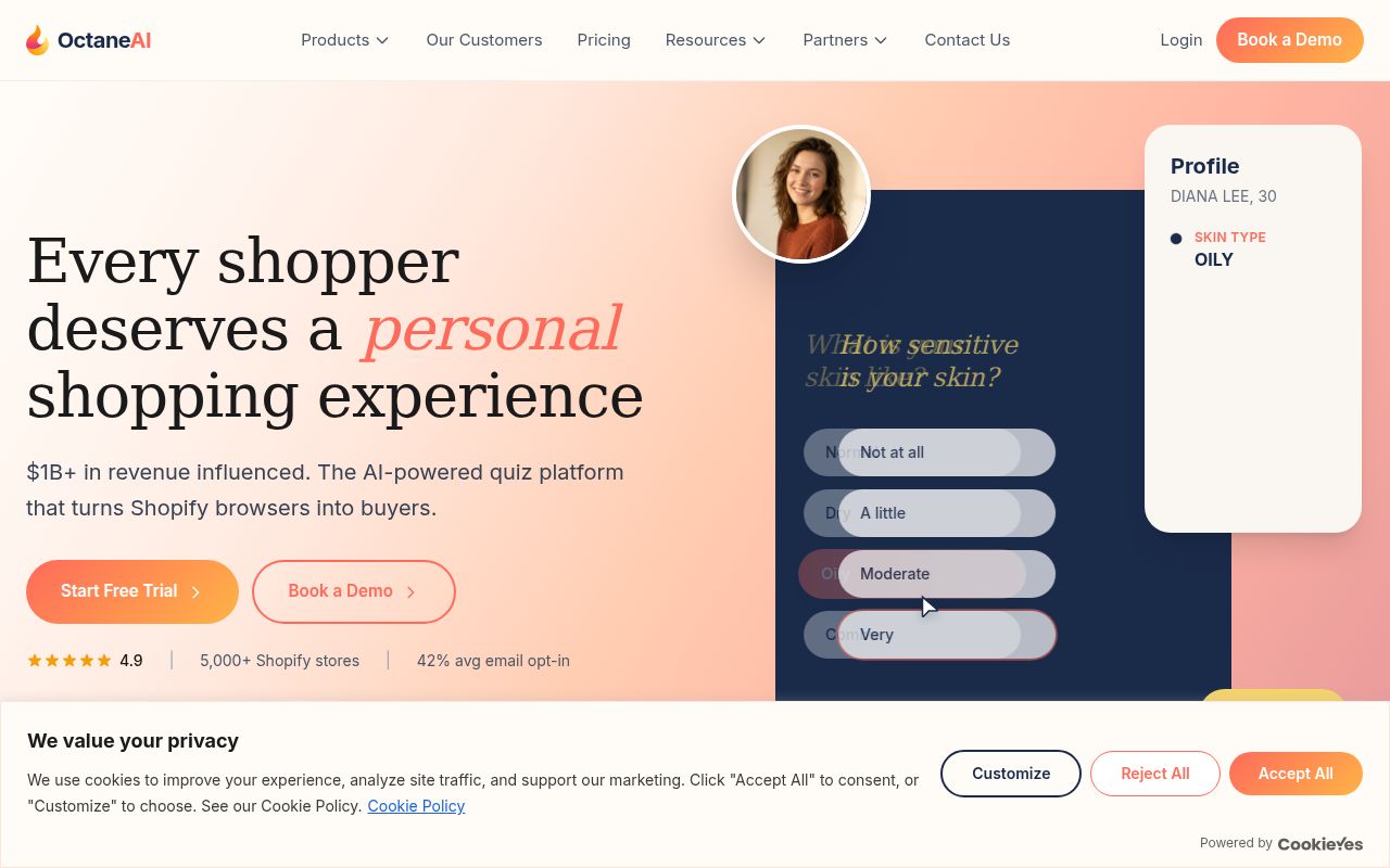 OctaneAI homepage screenshot