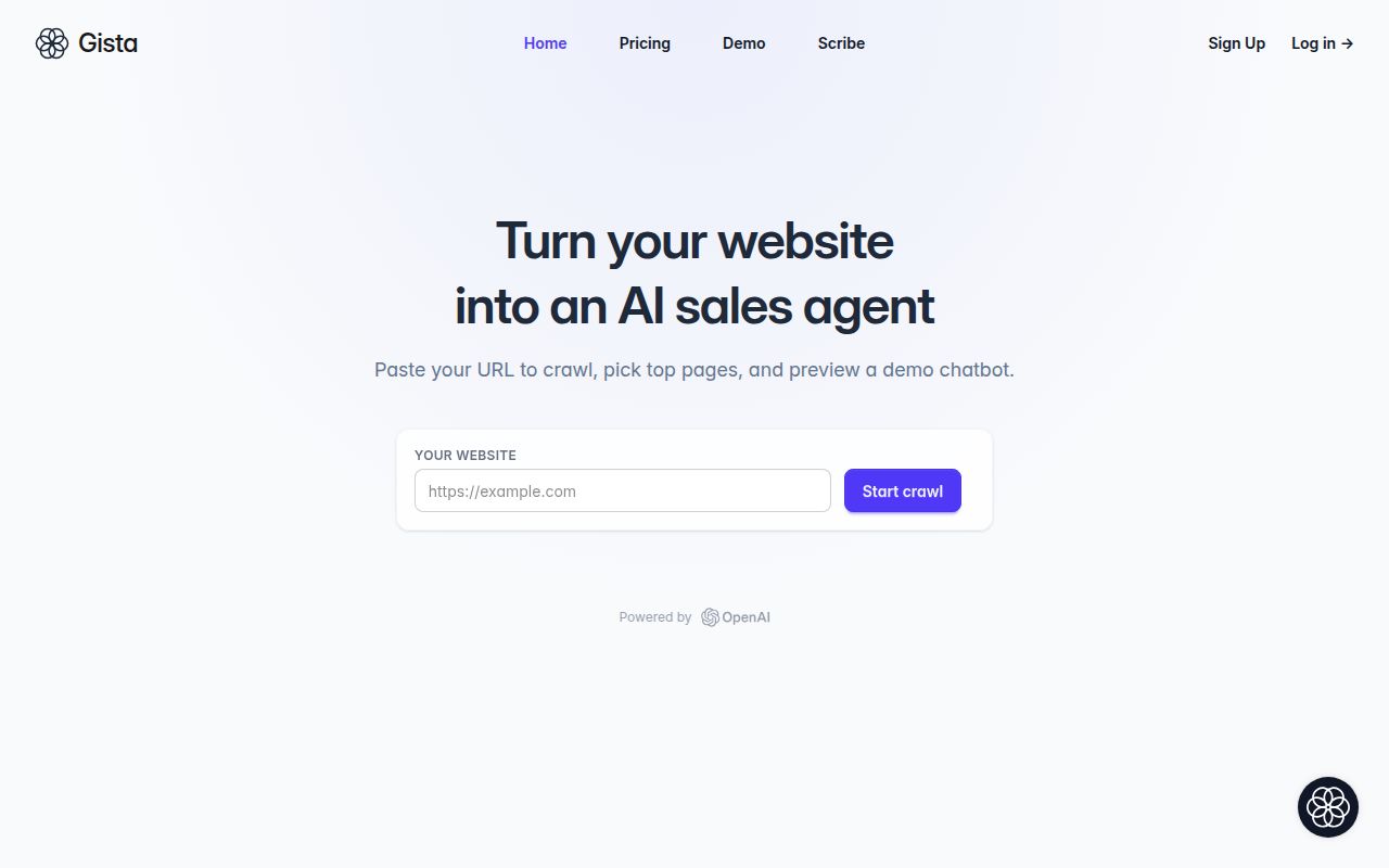 Gista homepage screenshot