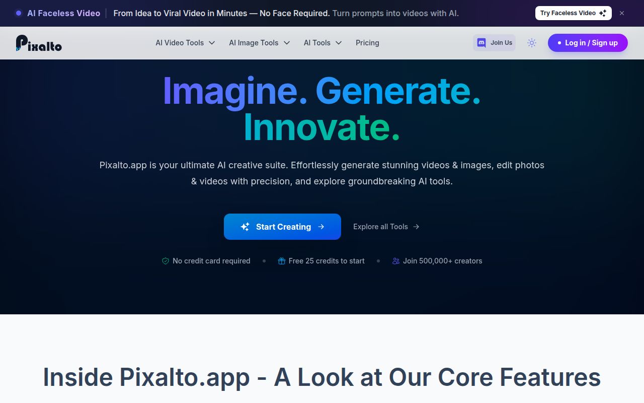 Pixalto homepage screenshot