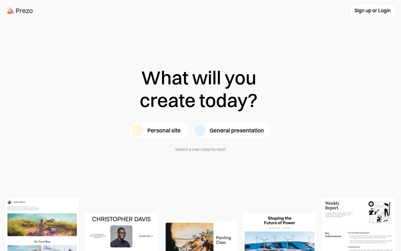 Prezo homepage screenshot
