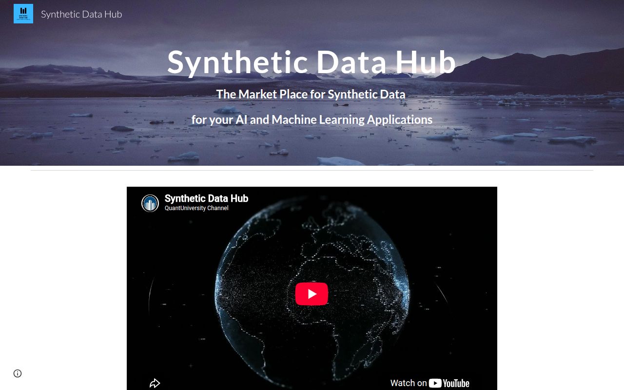 Synthetic Data Hub homepage screenshot