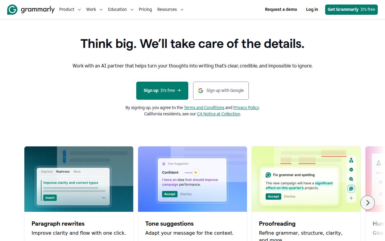 Grammarly Code homepage screenshot