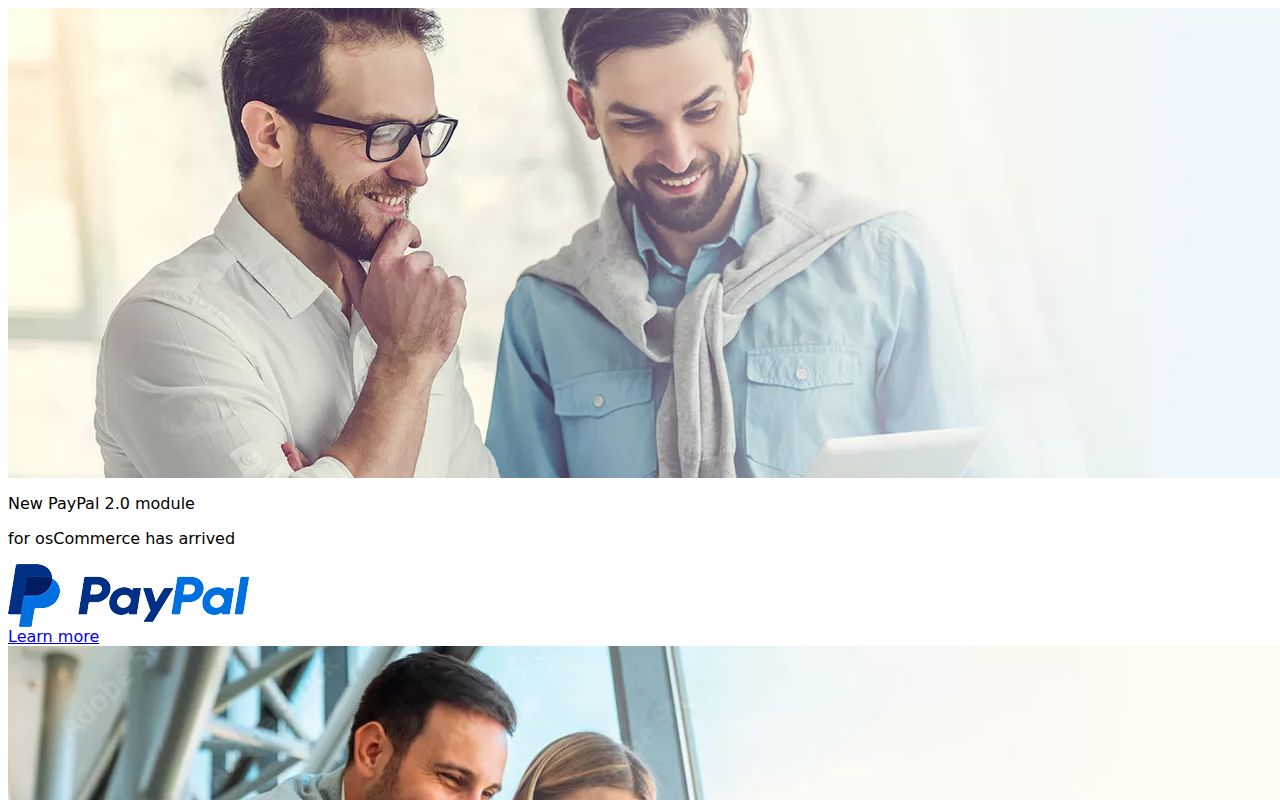 OsCommerce homepage screenshot