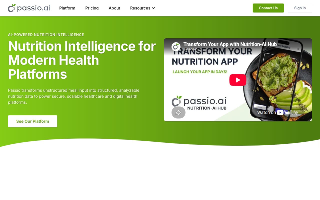 Passio homepage screenshot