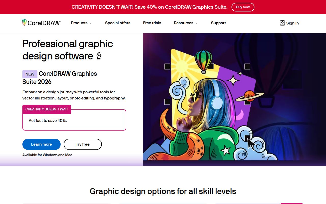 Corel Draw homepage screenshot