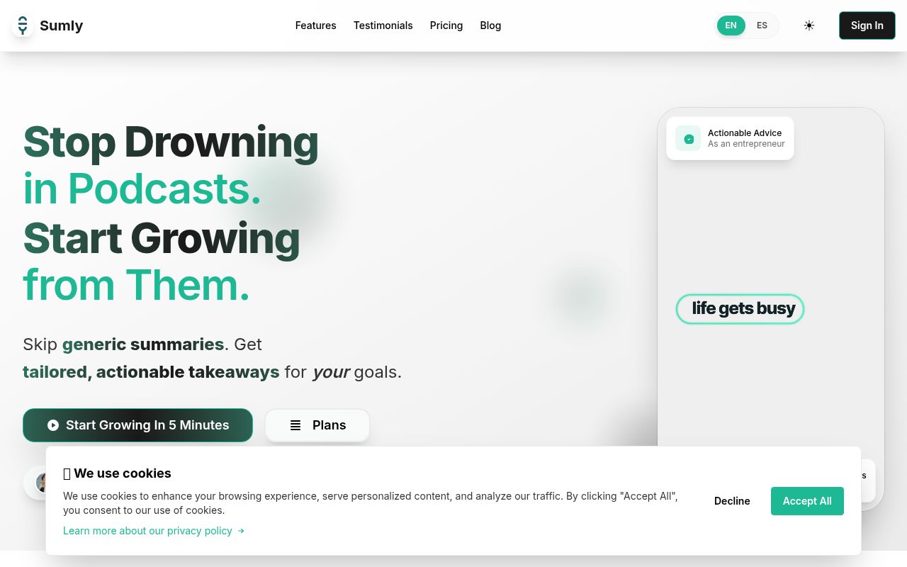 SumlyAI homepage screenshot