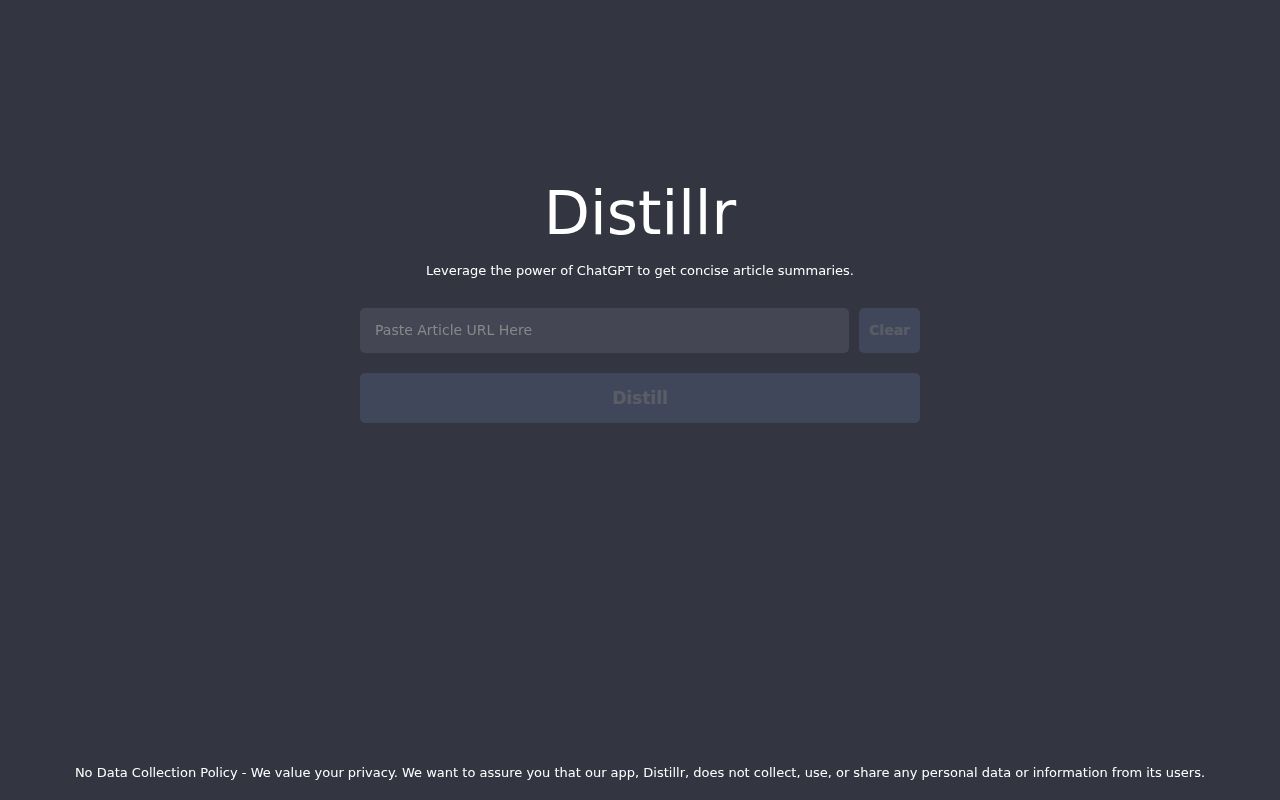 Distillr homepage screenshot