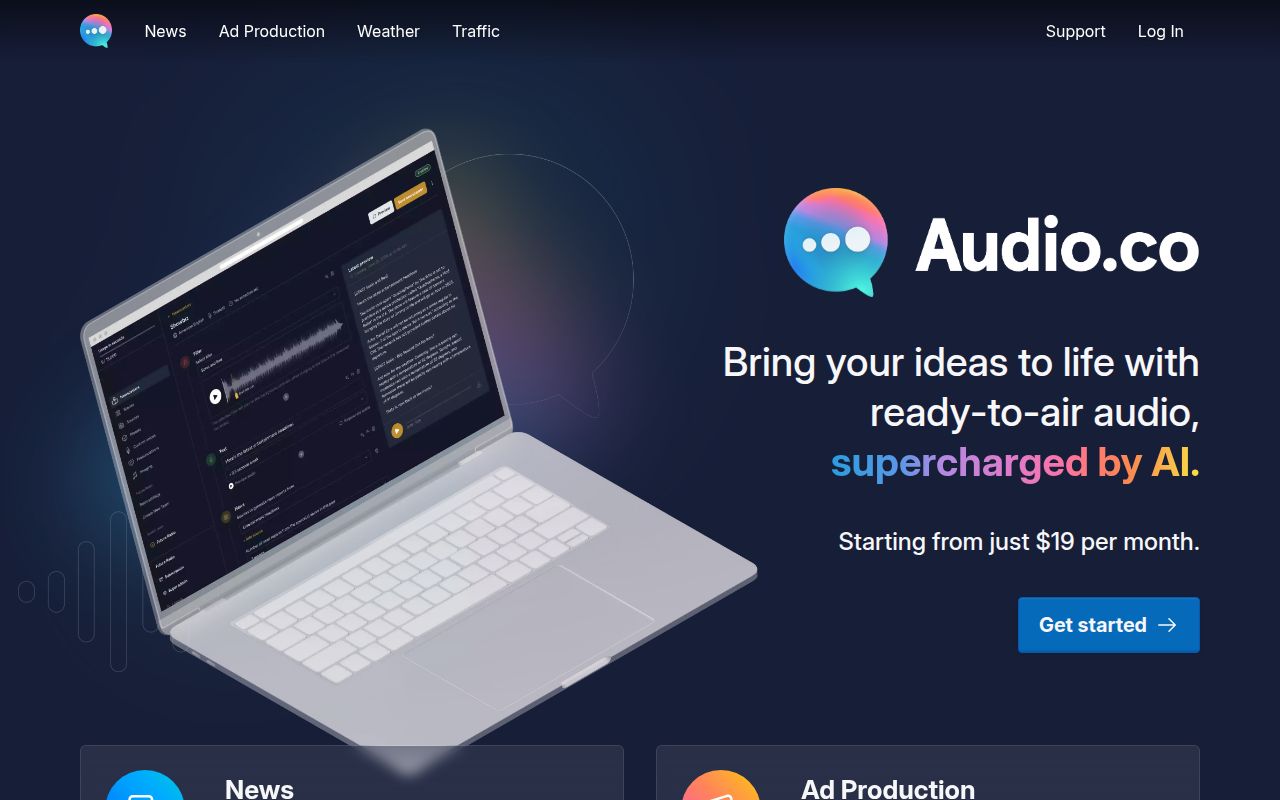 RadioNewsAI homepage screenshot