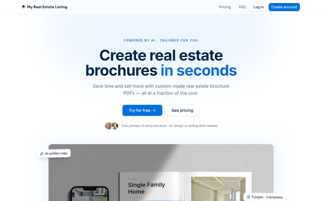 My Real Estate Brochure homepage