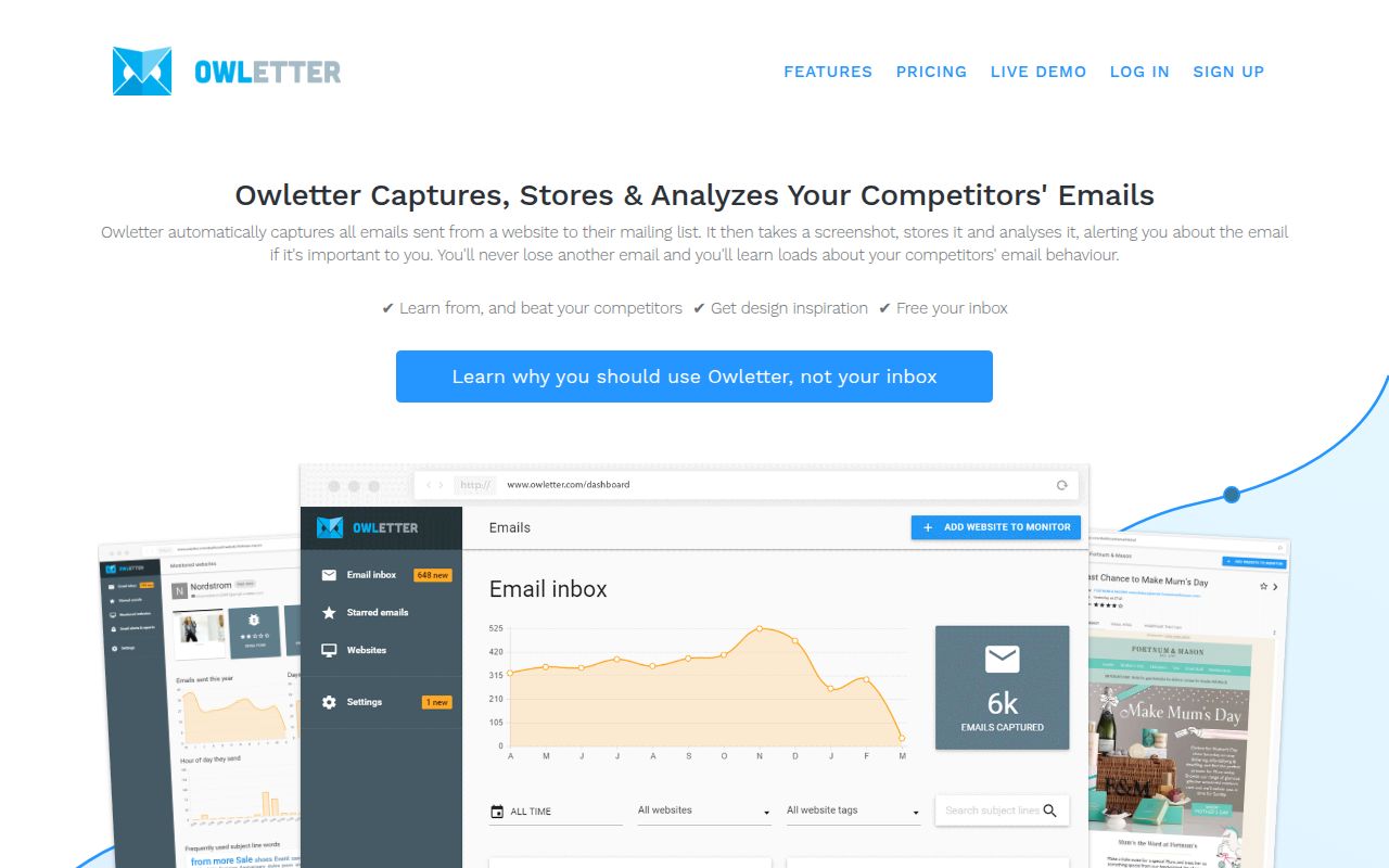 Owletter homepage screenshot