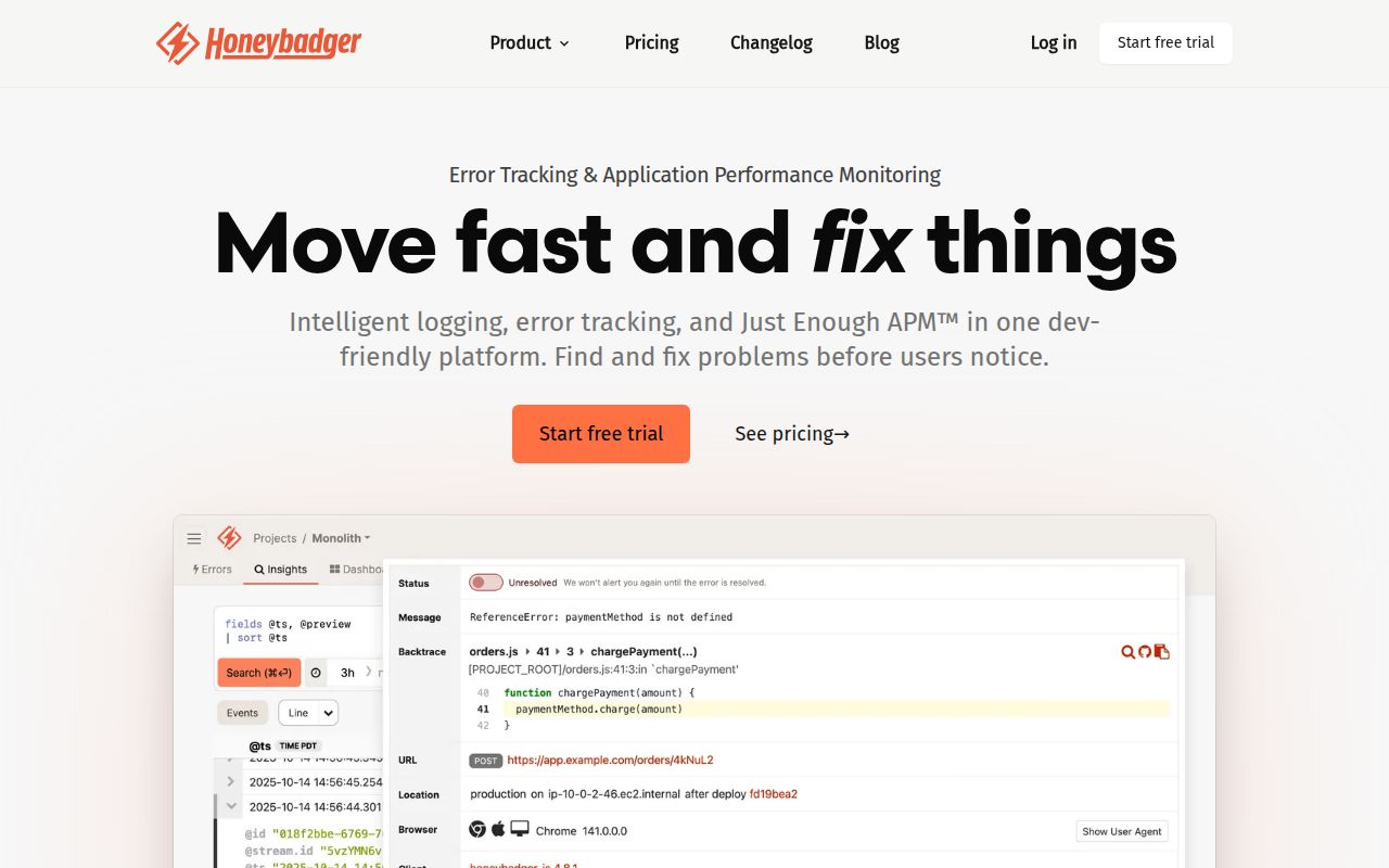 Honeybadger homepage