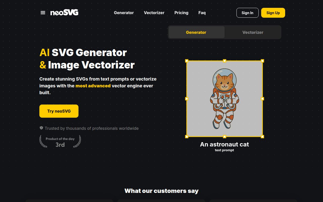 NeoSVG homepage screenshot