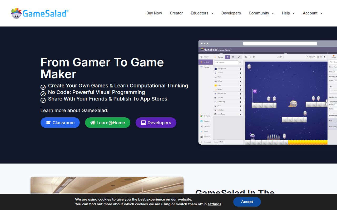 GameSalad homepage screenshot