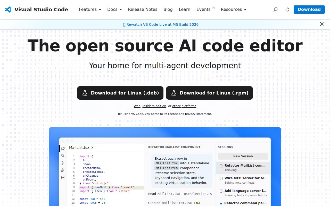 Visual Studio Code homepage