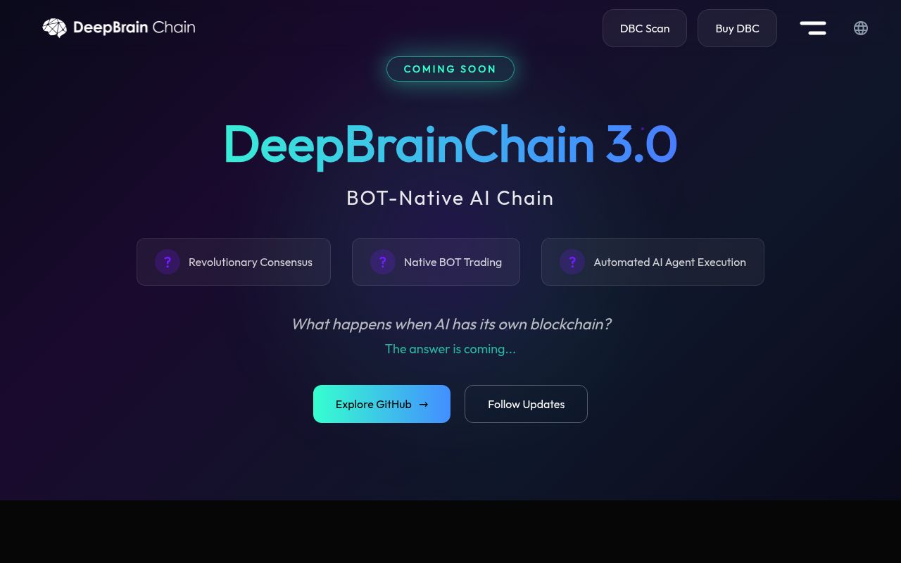 DeepBrain Chain AI homepage screenshot