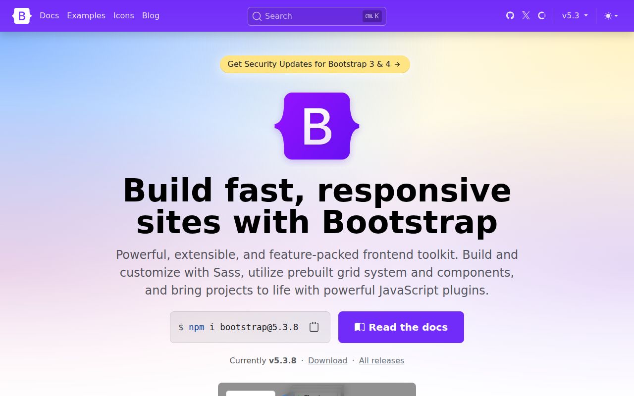 Bootstrap CSS homepage screenshot