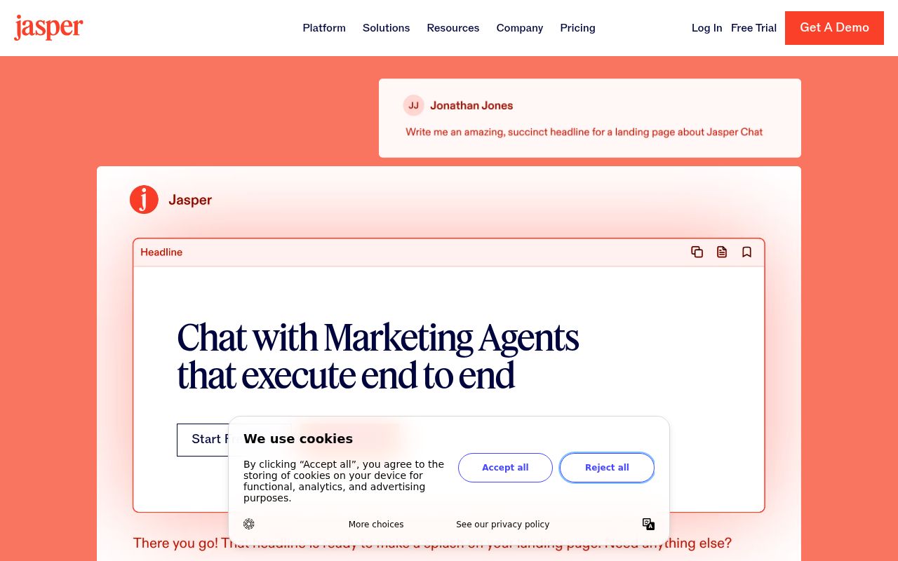 Jasper Chat homepage screenshot