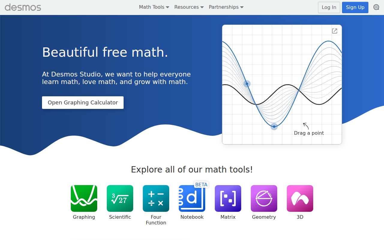 Desmos homepage screenshot