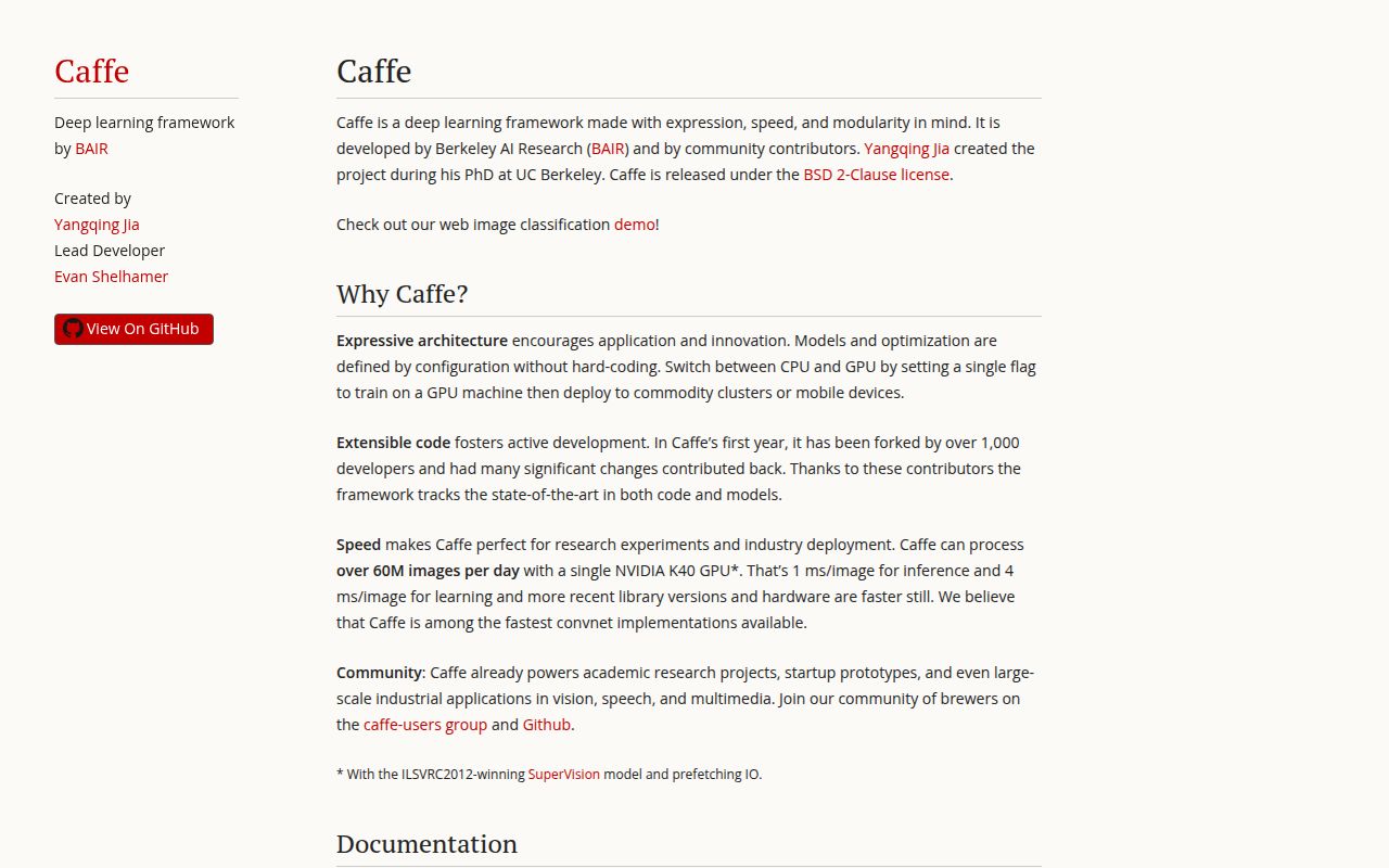 Caffee homepage screenshot