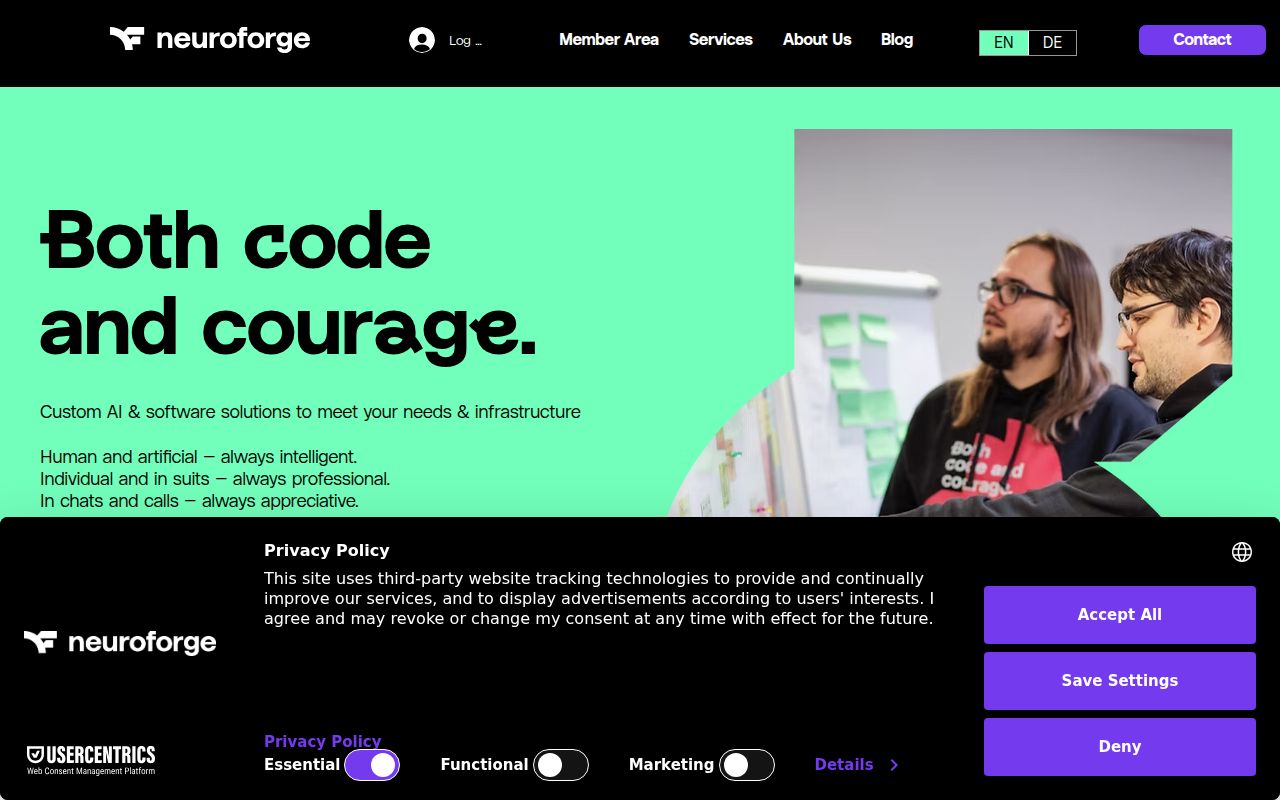 NeuroForge homepage screenshot