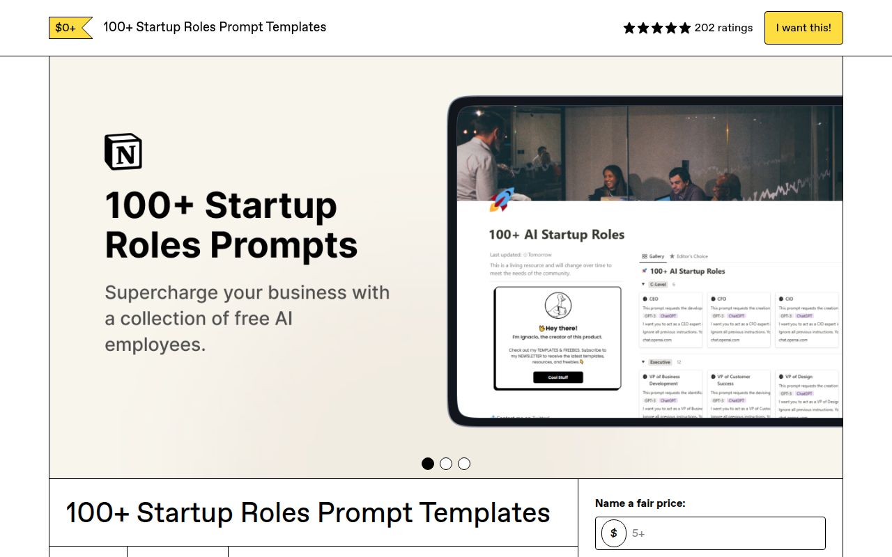 100+ Startup Roles Prompt Templates homepage