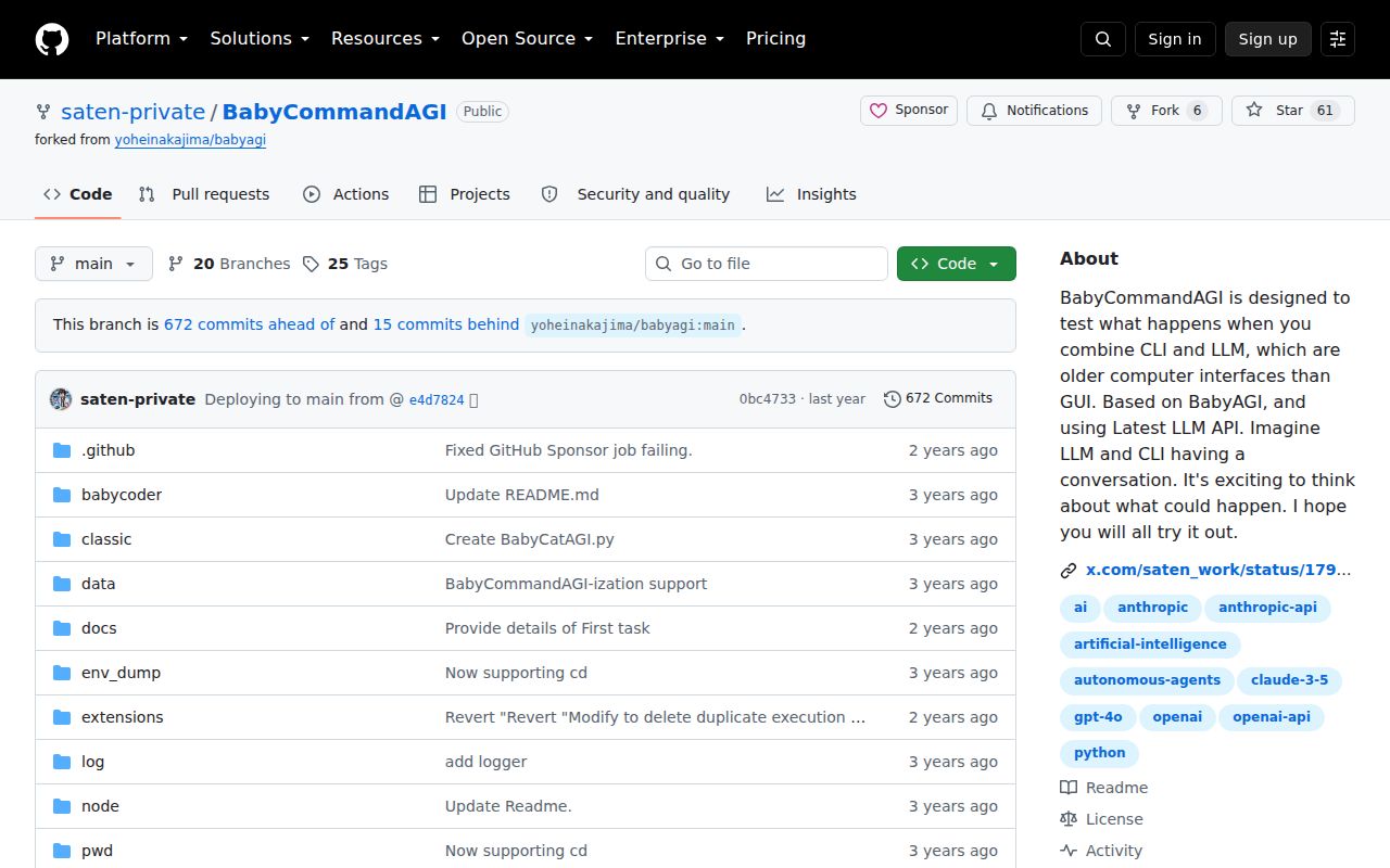 BabyCommandAGI homepage screenshot