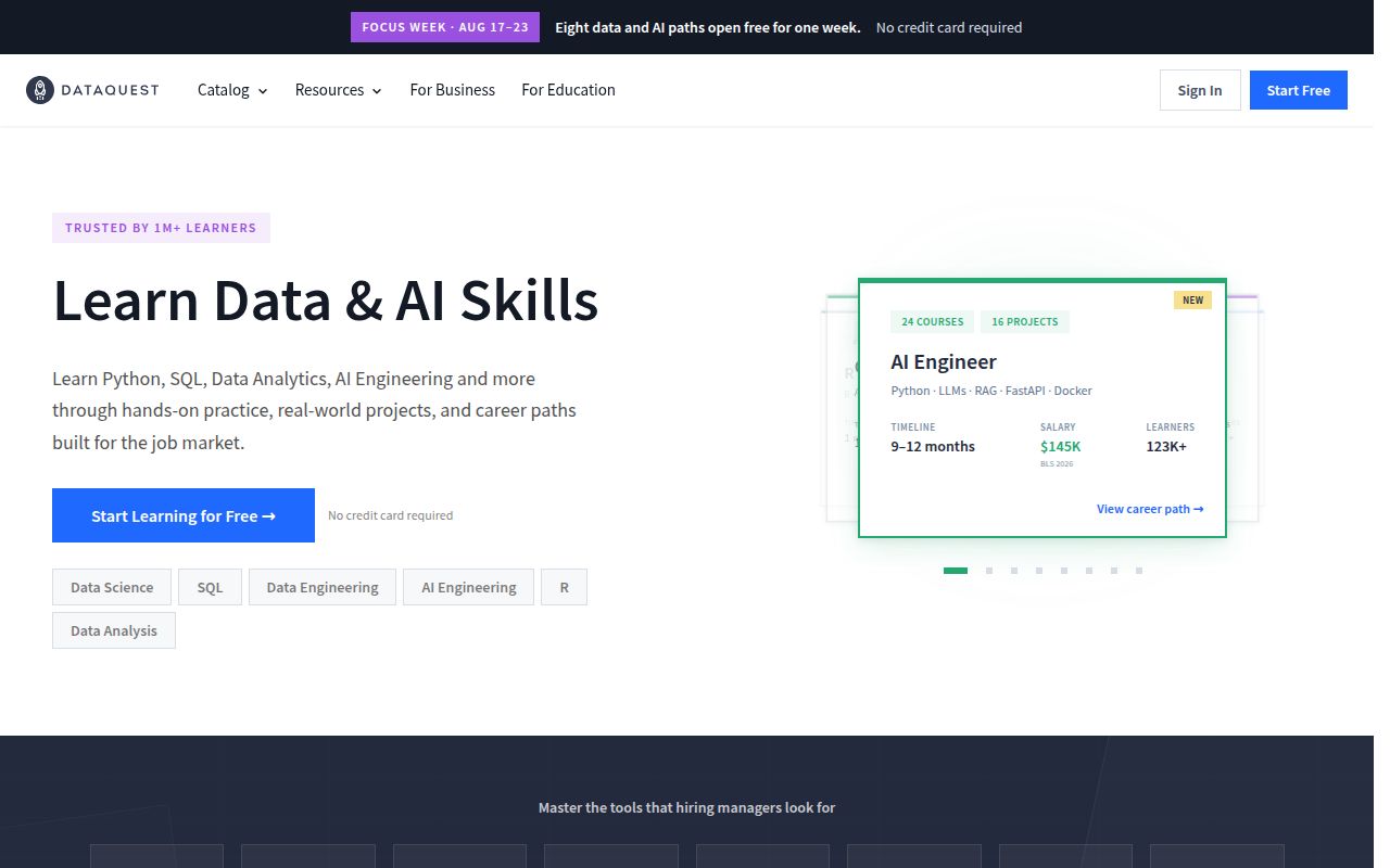 Dataquest homepage screenshot