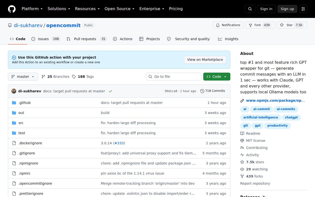 OpenCommit homepage screenshot