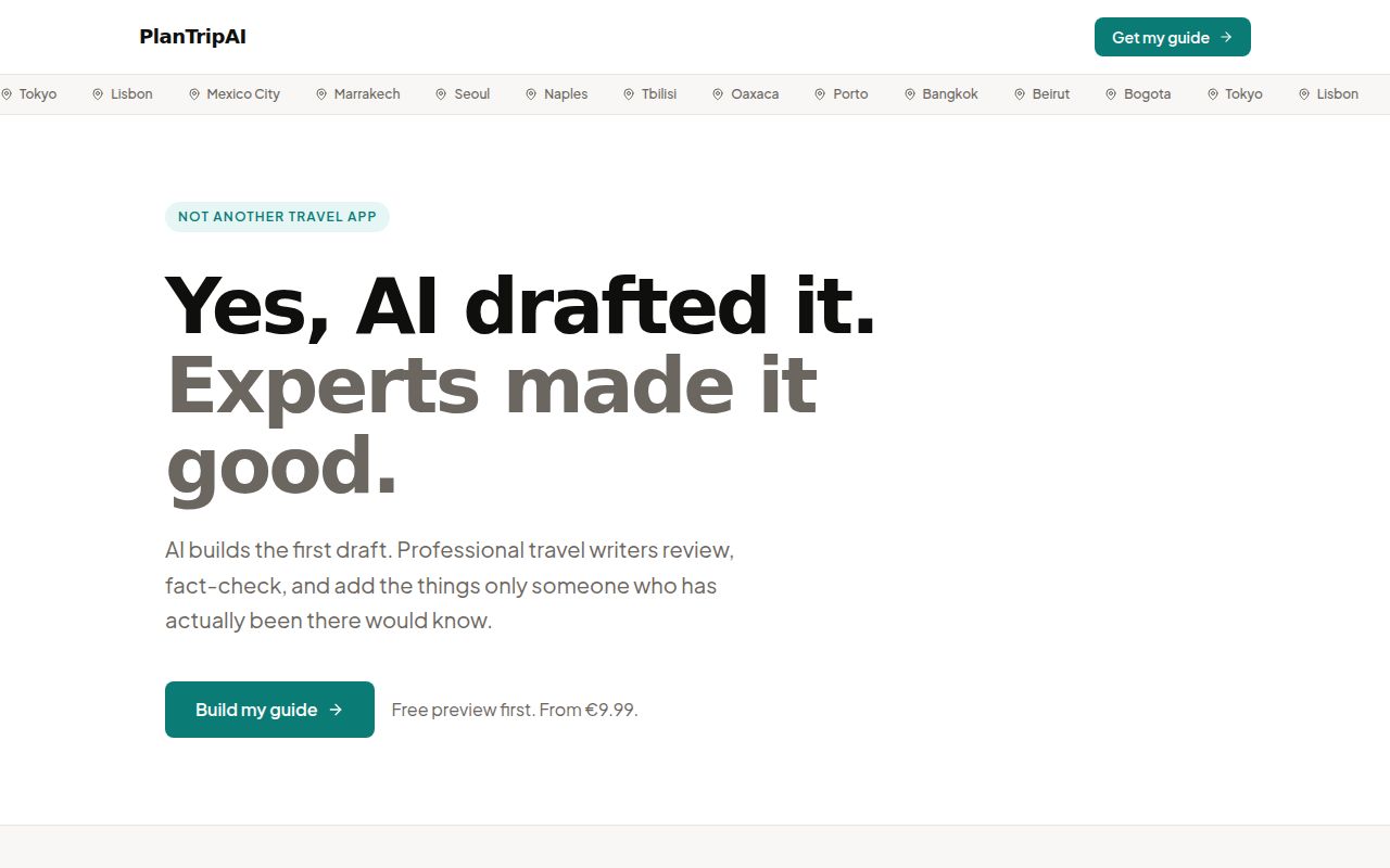 PlanTripAI homepage screenshot
