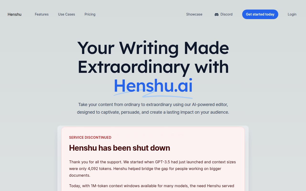 Henshu.ai homepage screenshot