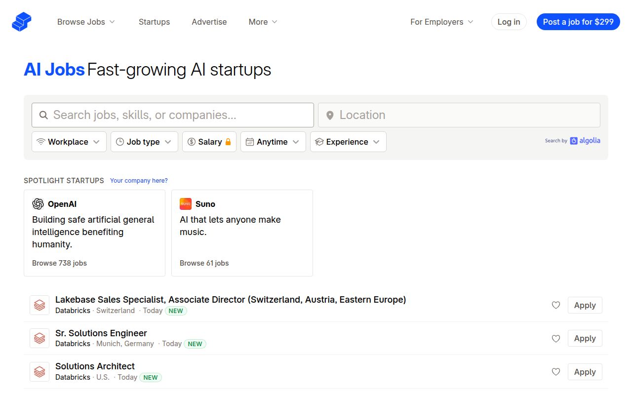 AI Jobs homepage screenshot