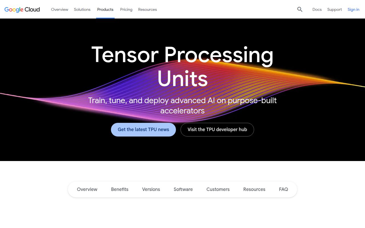 Cloud TPU homepage screenshot