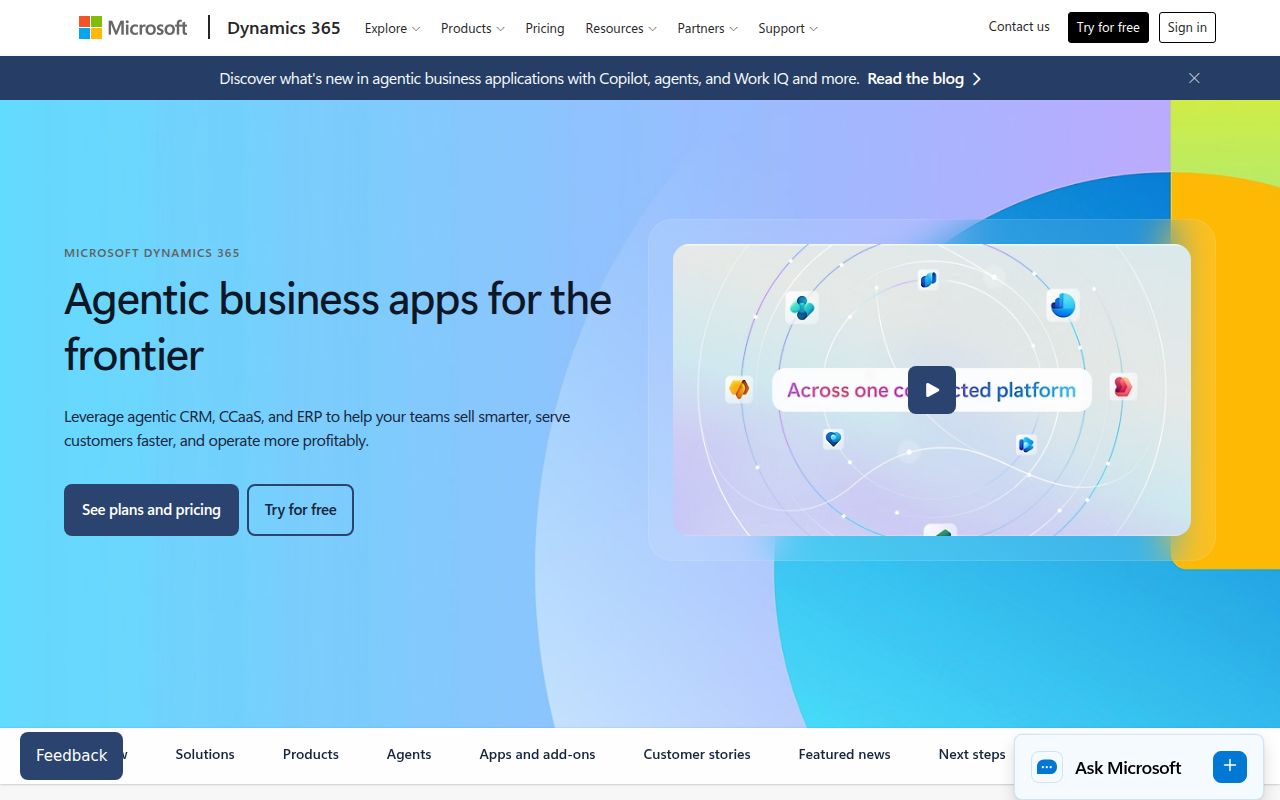 AI Solutions By Microsoft Dynamics 365 homepage screenshot