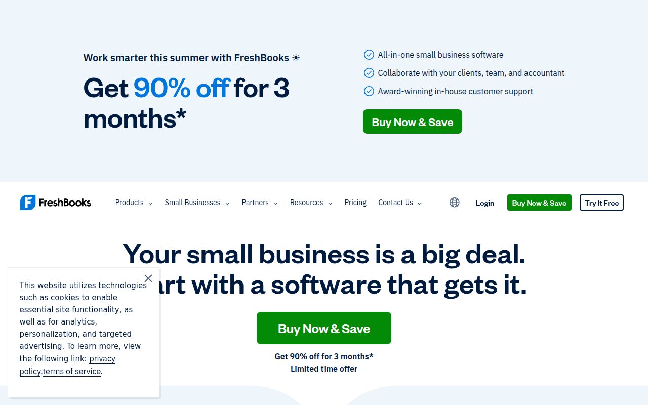 FreshBooks homepage screenshot