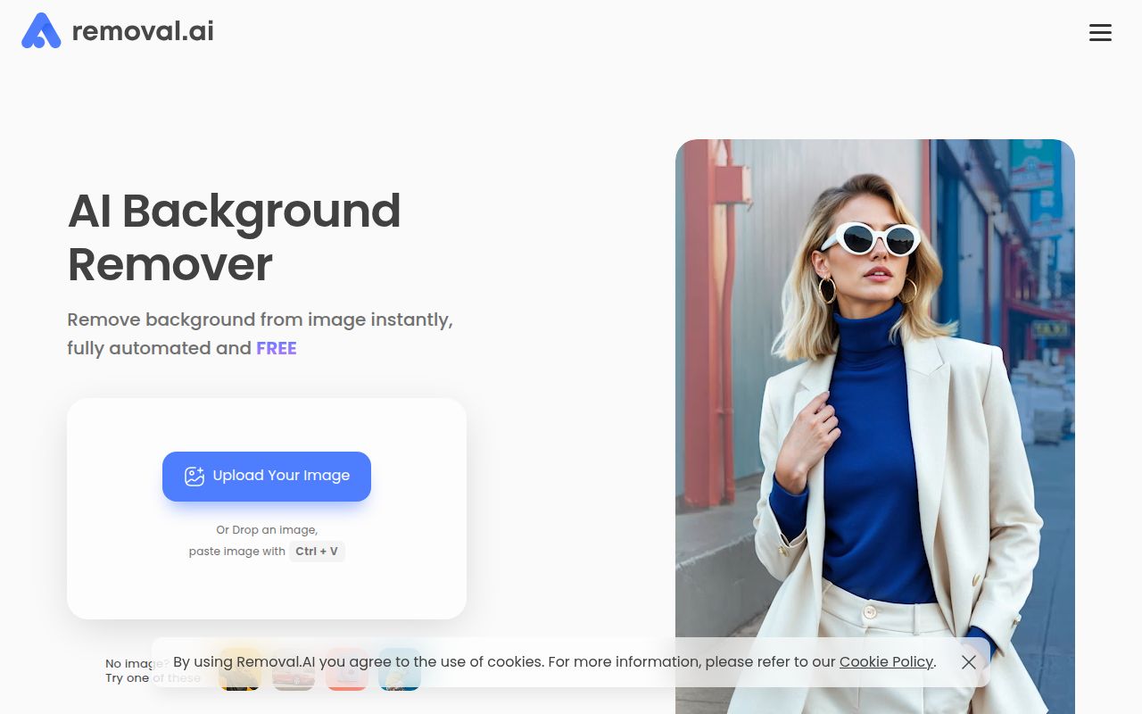 Removal AI homepage screenshot
