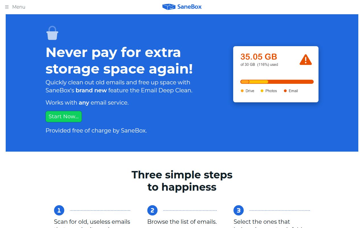 Email Deep Clean homepage screenshot
