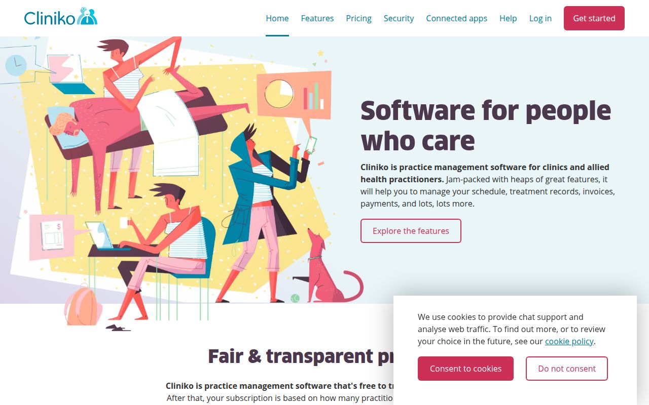 Cliniko homepage screenshot