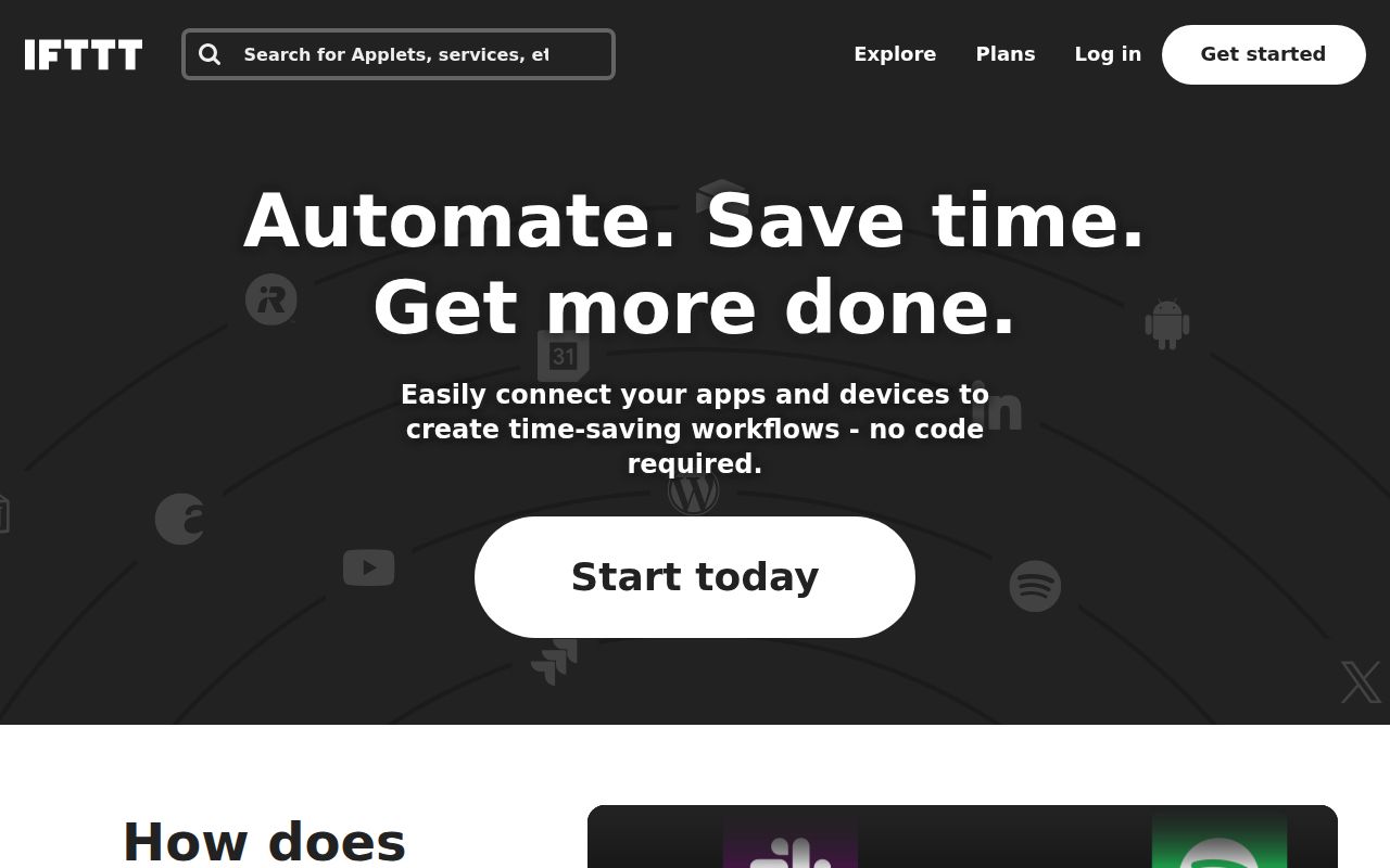 IFTTT homepage screenshot