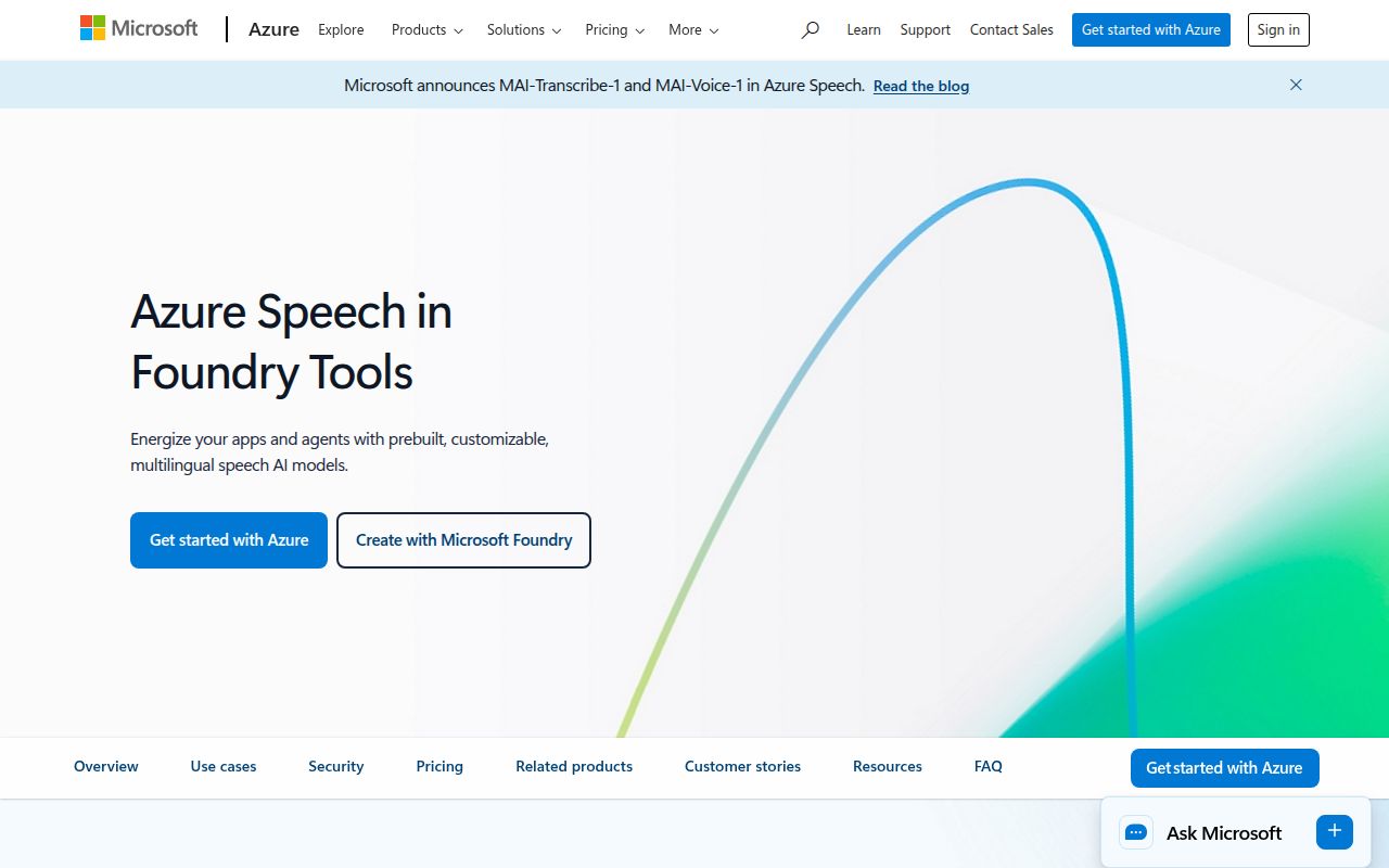 Microsoft Speech Services homepage screenshot