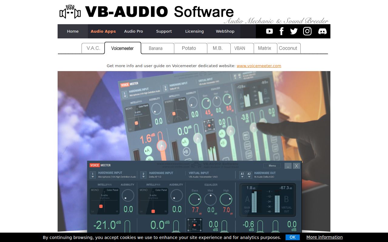 VoiceMeeter homepage screenshot