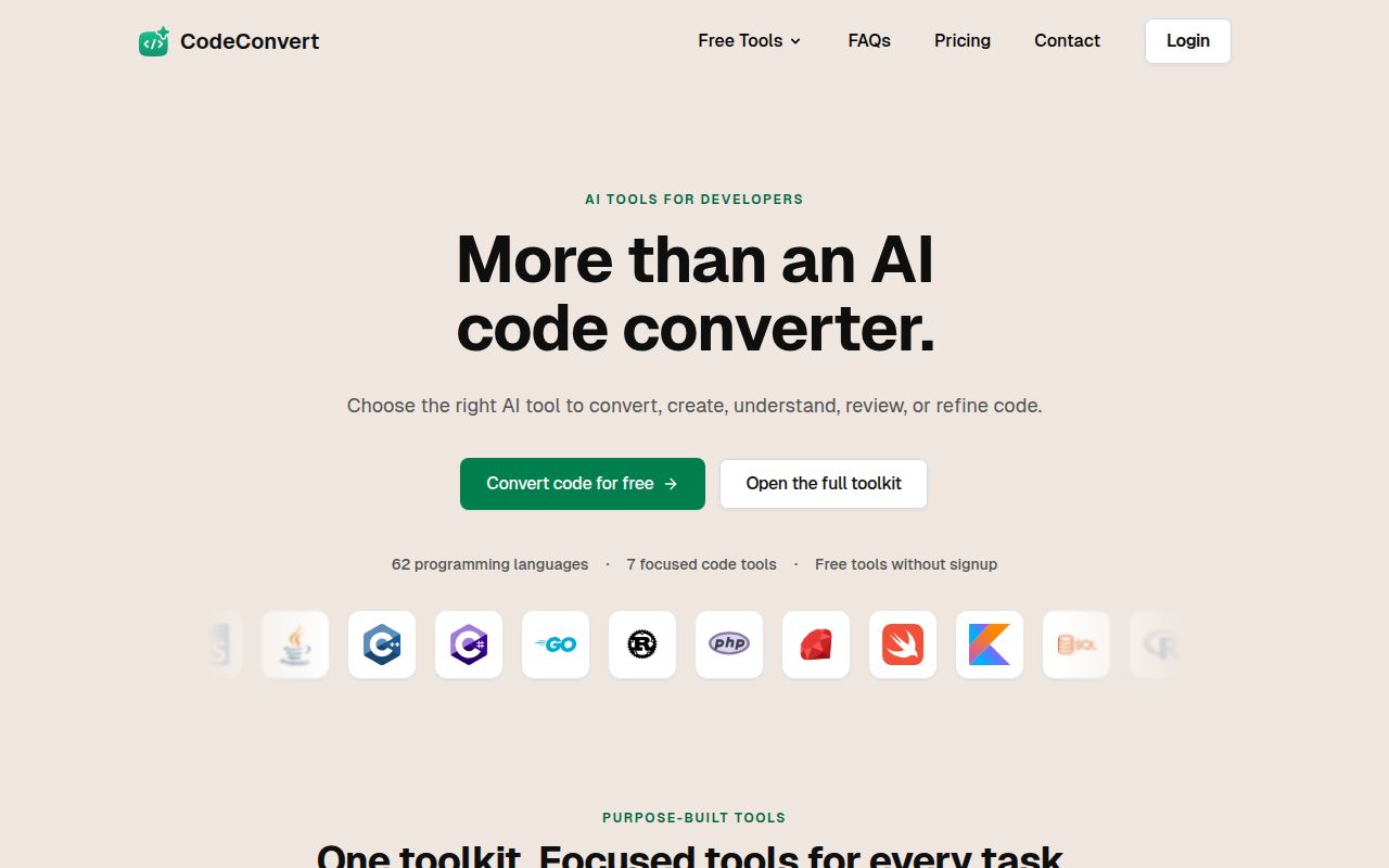 CodeConvert AI homepage screenshot
