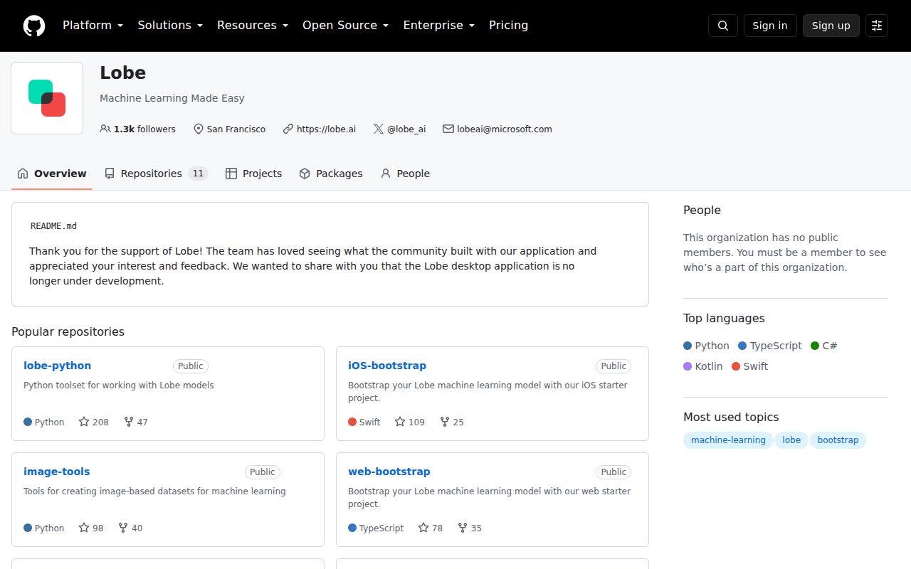 Lobe homepage screenshot