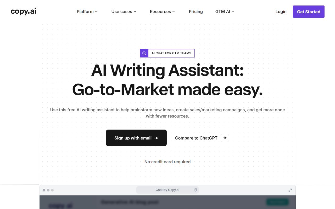 Chat by Copy.ai homepage
