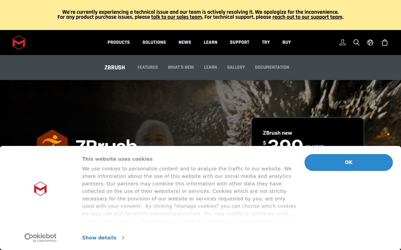 Zbrush homepage screenshot