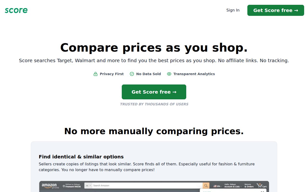 Score homepage screenshot