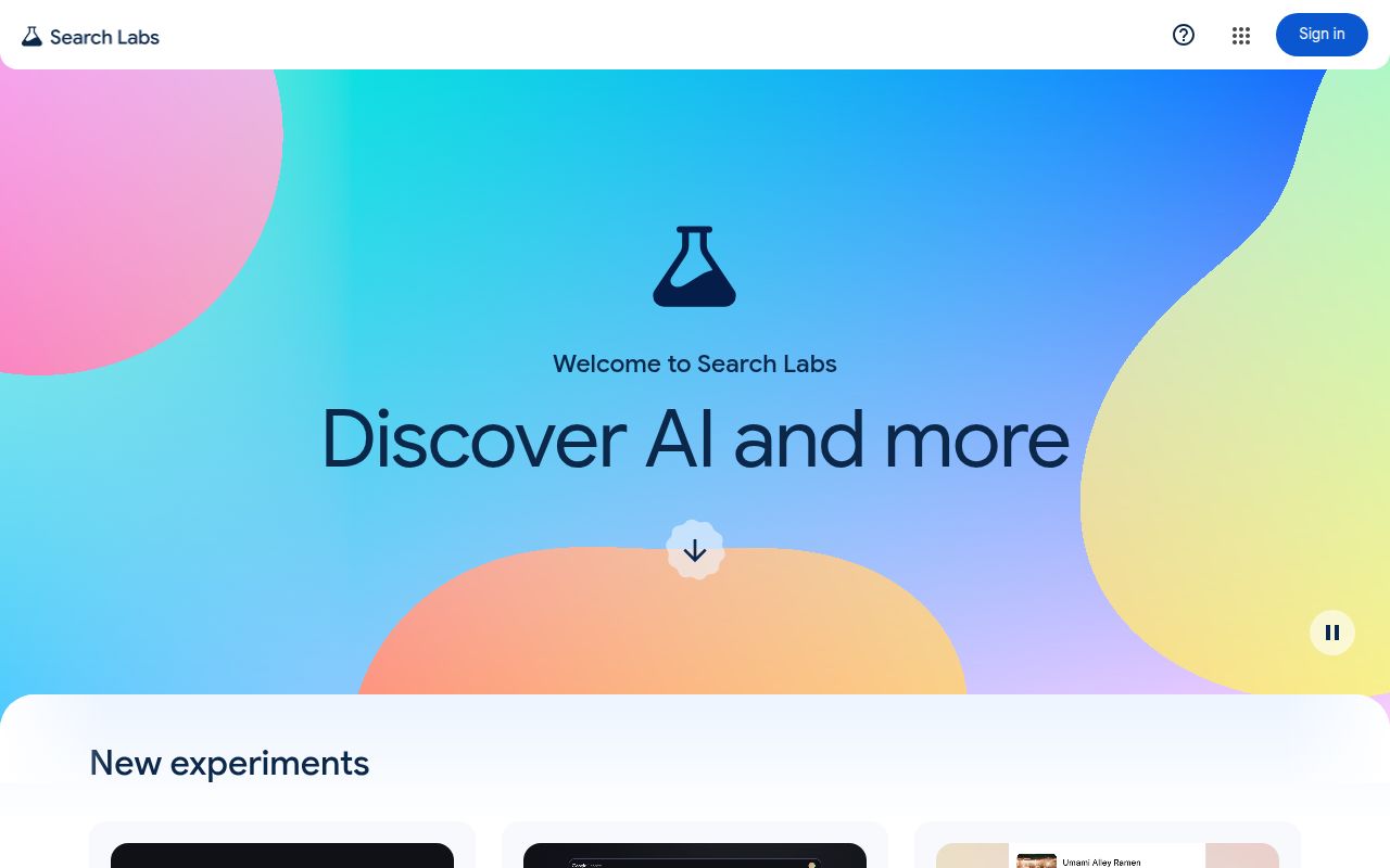 Google Search Labs homepage screenshot