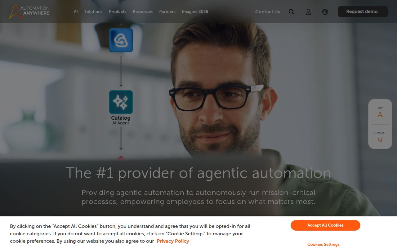 Automation Anywhere homepage screenshot
