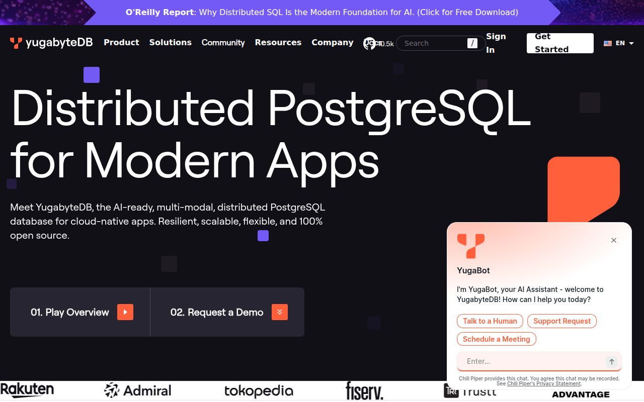 Yugabyte DB homepage screenshot