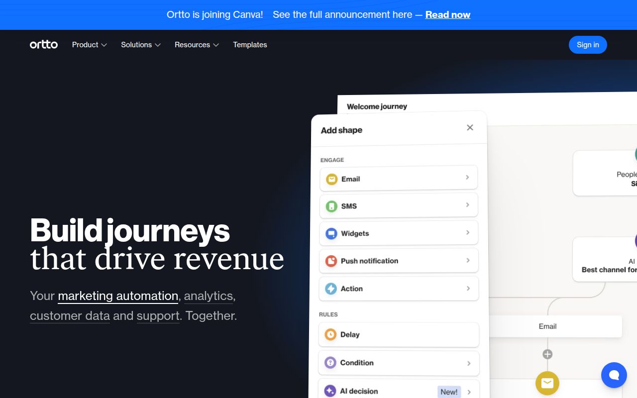 Ortto homepage screenshot