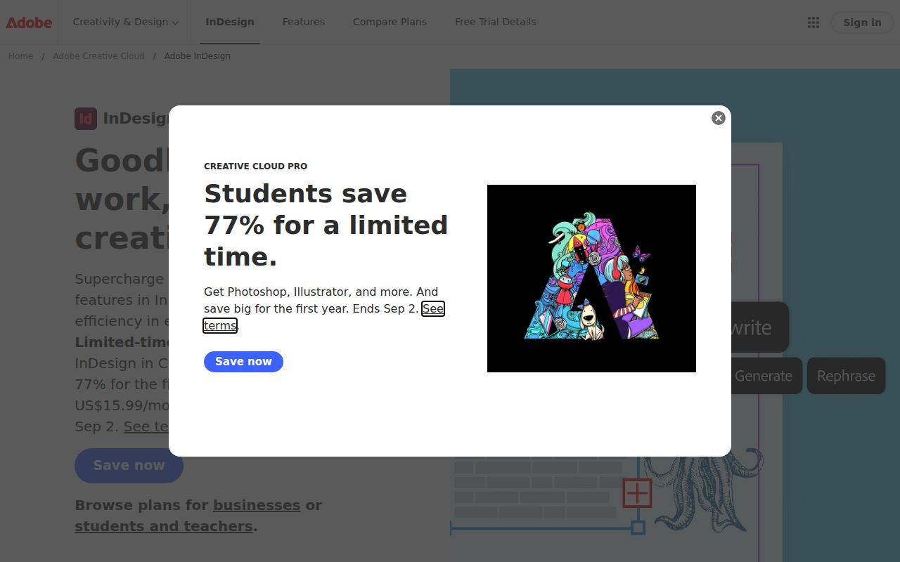 InDesign homepage screenshot